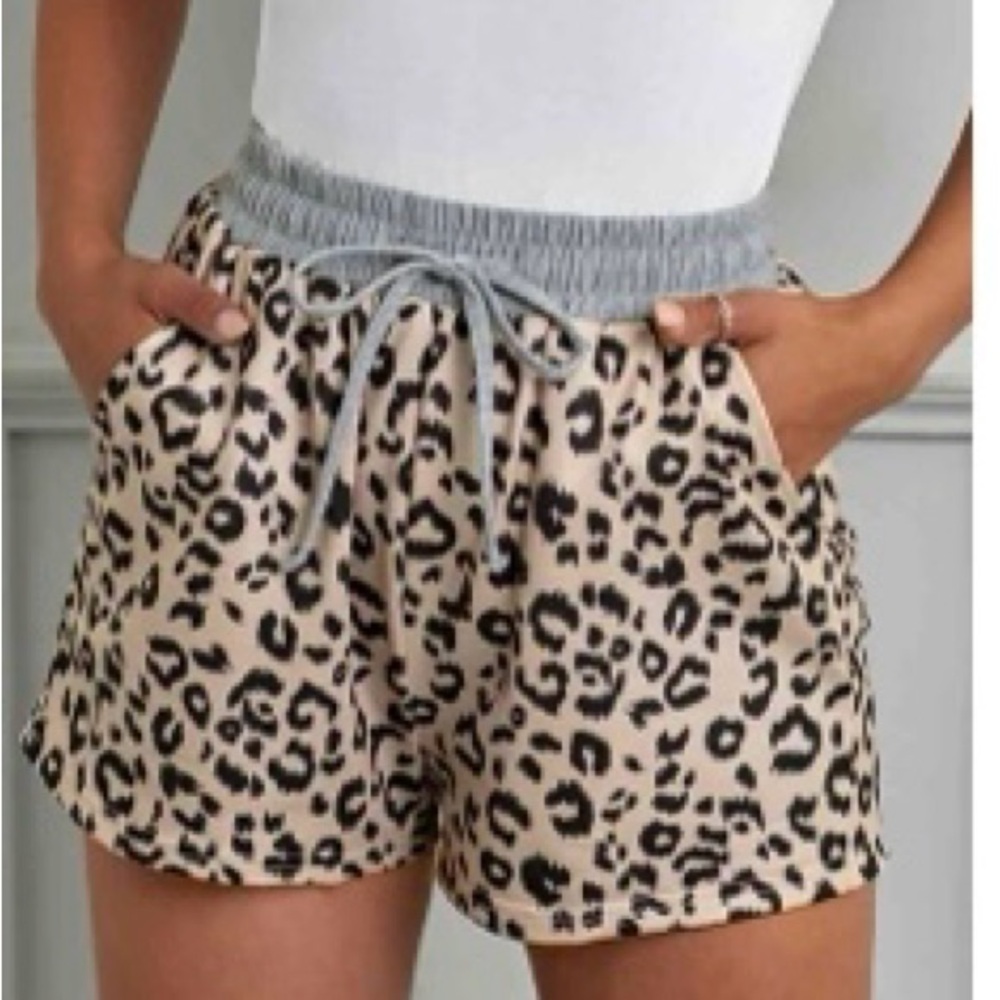 Leopard Print Drawstring Shorts